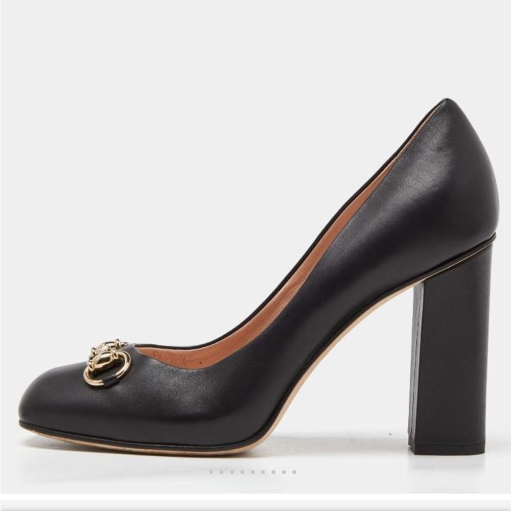 Gucci black leather horsebit heels